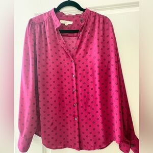 LOFT Women's Fuchsia Polka Dot Blouse